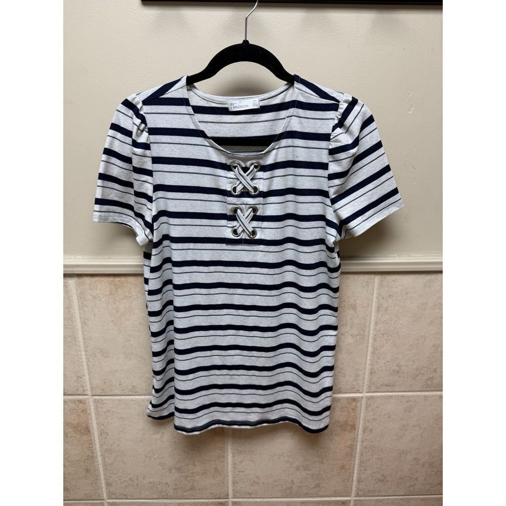 89TH & Madison Blue and Cream Striped top. Womens. Size M